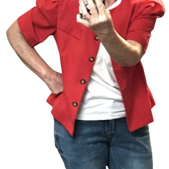 Worthington Pleated Short-Sleeved Jacket: Vintage 80s Red Blazer, Size 12P - Picture 8 of 10
